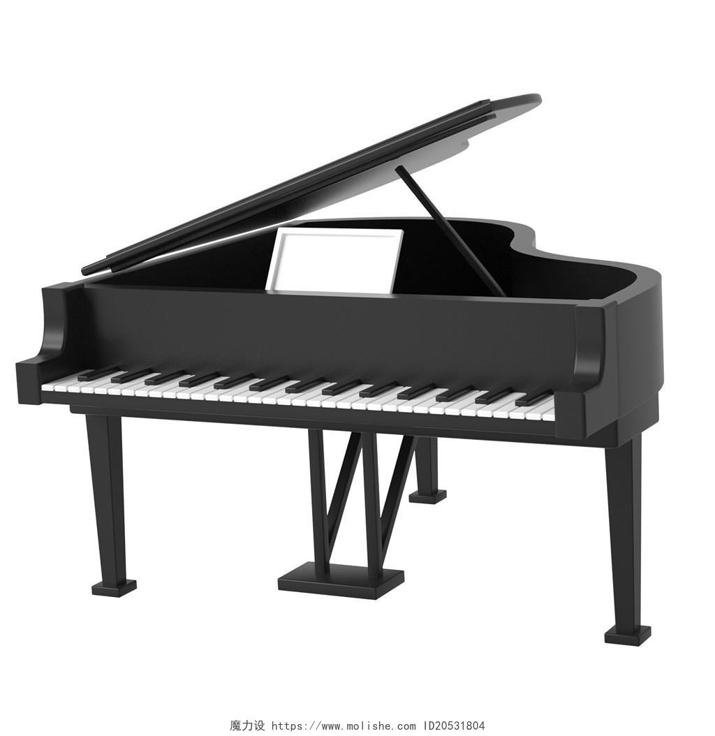 黑色卡通3D立体音乐钢琴元素3DC4D